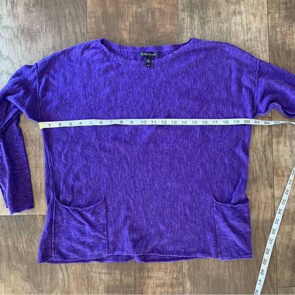 Eileen Fisher Organic linen and cotton purple crewneck sweater pockets on front - Picture 6 of 8